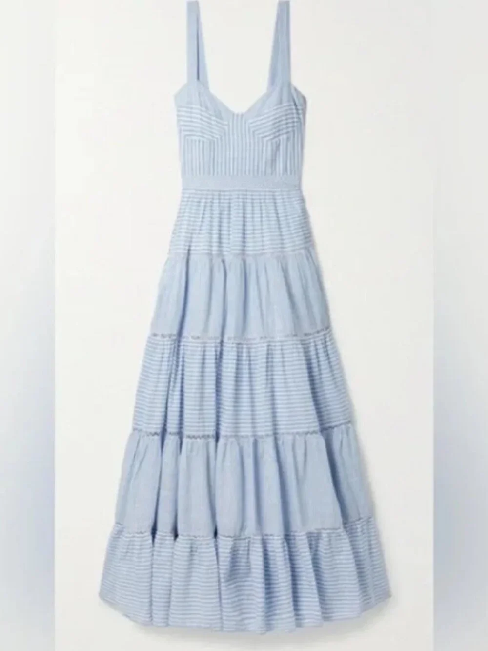 Love Shack Fancy blue/white stipe, tiered strapless maxi dress, 0 - Picture 5 of 7